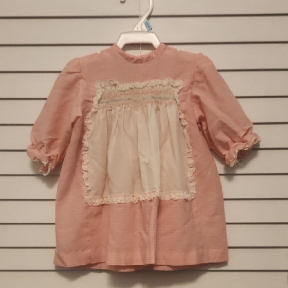 (3 ITEMS FOR $15)Vintage Polly Flinders Pink Gingham Dress. Size 3-9 Months